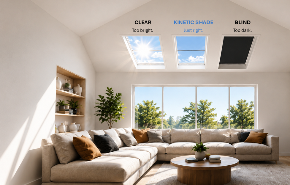 Kinetic Shade tinting a skylight to soften daylight